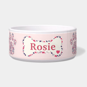 Personalized Pink Floral Dog Bowl with Name