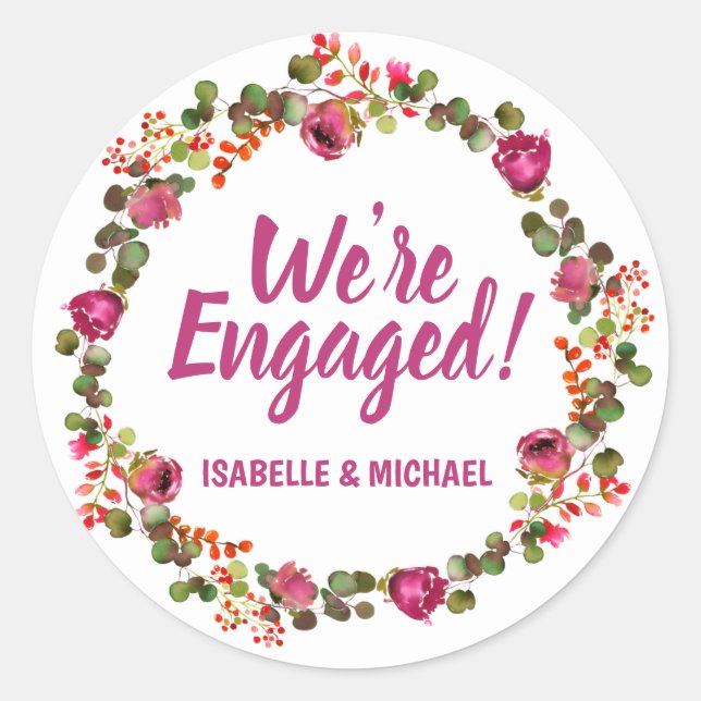 Personalized Pink Floral Engagement Envelope Seals (Front)