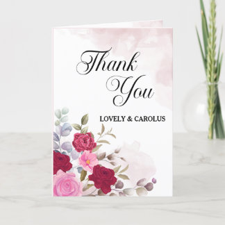 Personalized Pink Floral Flower Wedding Thank You Card