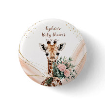 Personalized Pink Floral Giraffe Baby Shower Butto