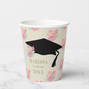 Personalized Pink Floral Girl's Graduation Party Paper Cups