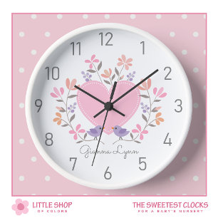 Personalized Pink Floral Girls Nursery Clock