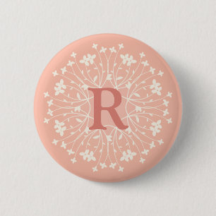 Personalized Pink Floral Initial 2 Inch Round Button