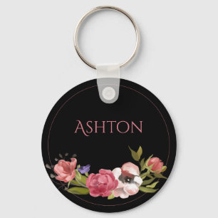 Personalized Pink Floral  Keychain