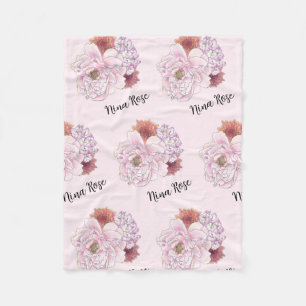 Personalized Pink Floral Kids Blanket with Name