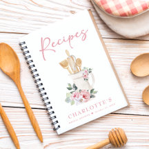Personalized Pink Floral Kitchen Recipe Book