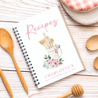 Personalized Pink Floral Kitchen Recipe Book