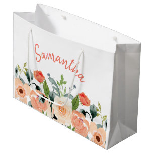 Personalized Pink Floral Large Gift Bag