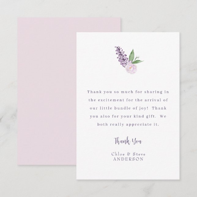 Personalized Pink Floral Message Thank You Card (Front/Back)