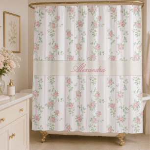 Personalized Pink Floral Monogram Shower Curtain
