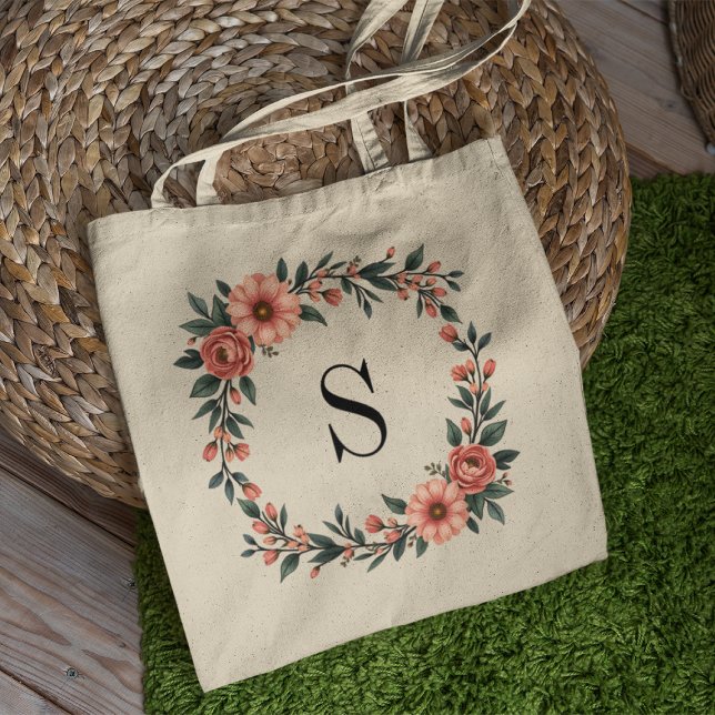 Personalized Pink Floral Monogram Tote Bag (Creator Uploaded)