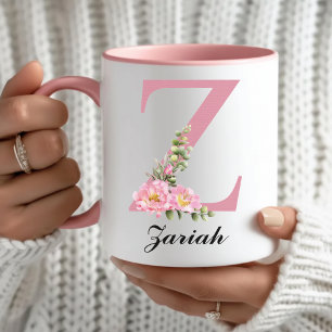 Personalized Pink Floral Mug Gift for Bridesmaids