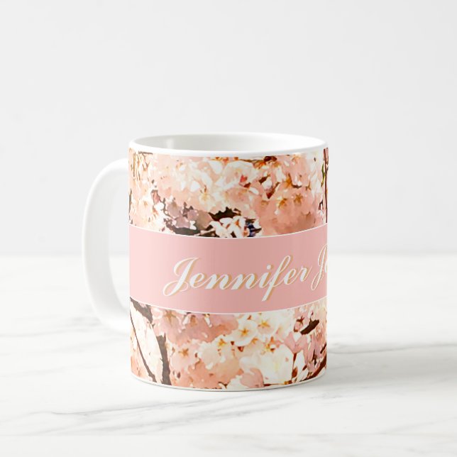 Personalized Pink Floral Name Mug (Front Left)
