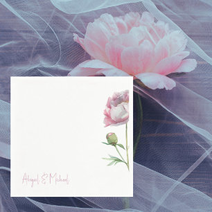 Personalized Pink Floral Peoneis Wedding Cocktail Napkin