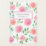 Personalized Pink Floral Planner<br><div class="desc">This pretty floral Planner is decorated with watercolor pink roses and green leaves.
Easily customizable.
Use the Design Tool option to change the text size,  style,  and colour.
Because we create our artwork you won't find this exact image from other designers.
Original Watercolor © Michele Davies.</div>