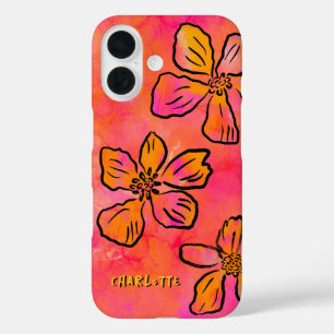 Personalized Pink Floral Pop Art  iPhone 16 Case