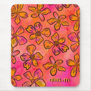 Personalized Pink Floral Pop Art Mouse Pad