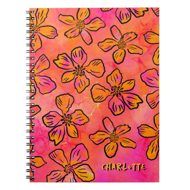 Personalized Pink Floral Pop Art Notebook (Front)