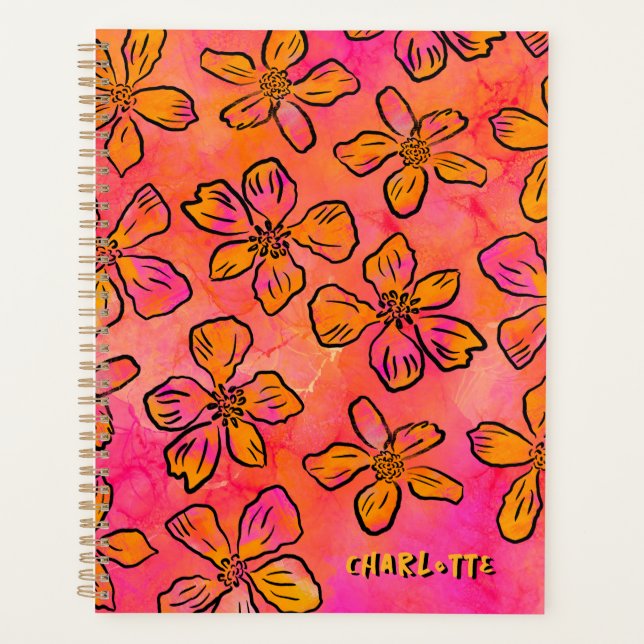 Personalized Pink Floral Pop Art Planner (Front)