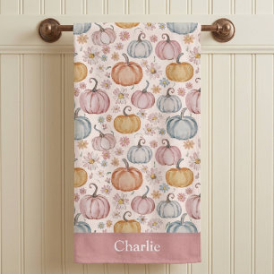 Personalized Pink Floral Pumpkin Bath Towel