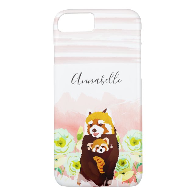 Personalized Pink Floral Red Panda iPhone 8/7 Case (Back)