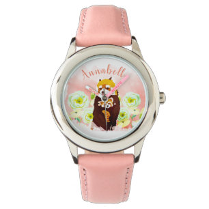Personalized Pink Floral Red Panda Kid's Watch