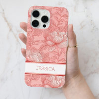 Personalized Pink Floral Red Peony Flowers Name