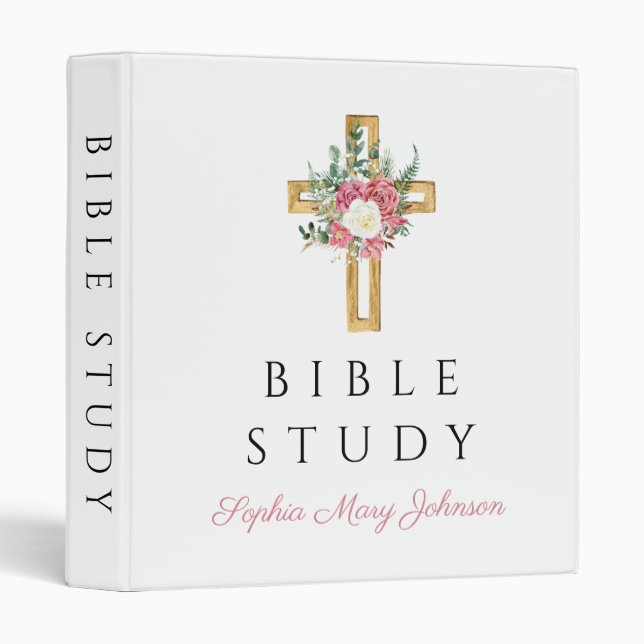 Personalized Pink Floral Religious Cross  Binder (Front/Spine)