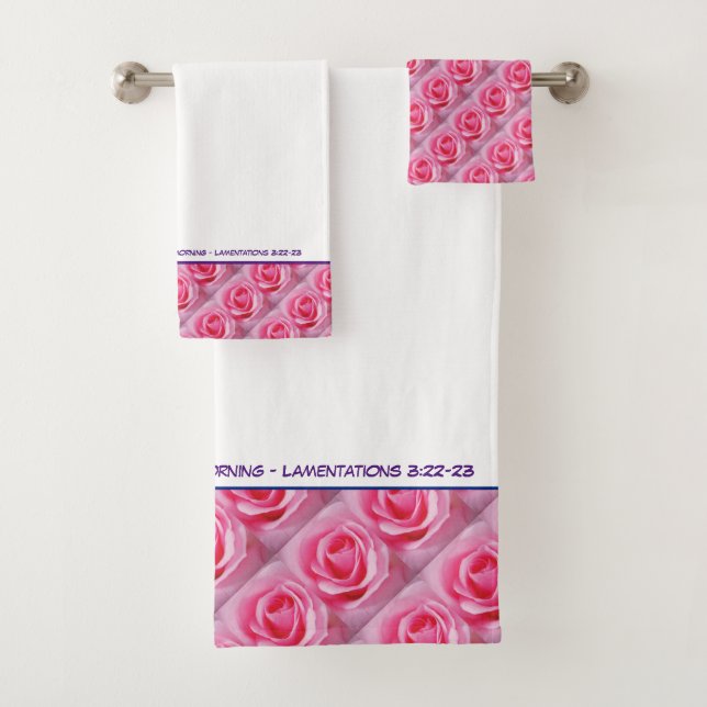 Personalized PINK FLORAL ROSE Christian Scripture Bath Towel Set (Insitu)