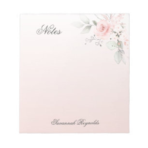 Personalized PINK FLORAL ROSES  Notepad
