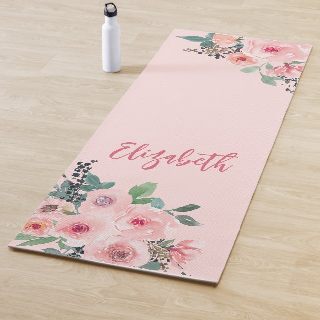 Personalized Pink Floral Roses Yoga Mat (In Situ)
