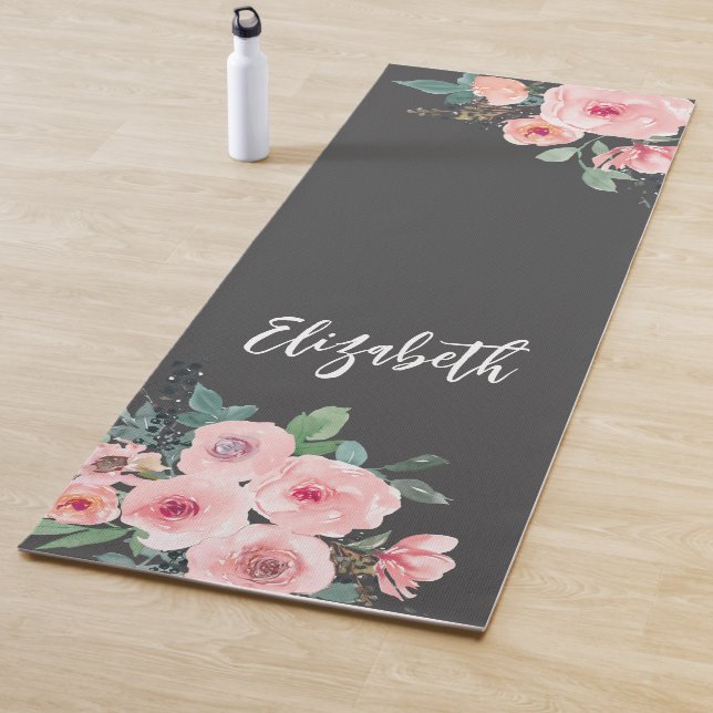 Personalized Pink Floral Roses Yoga Mat (In Situ)