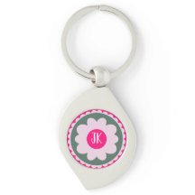 Personalized Pink Floral Swirl Keychain