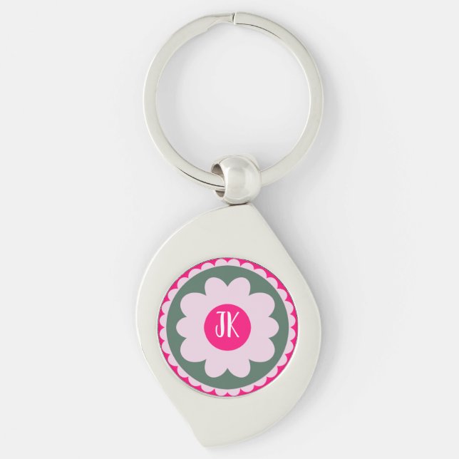 Personalized Pink Floral Swirl Keychain (Front)