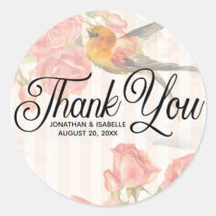 Personalized Pink Floral Thank You Sticker