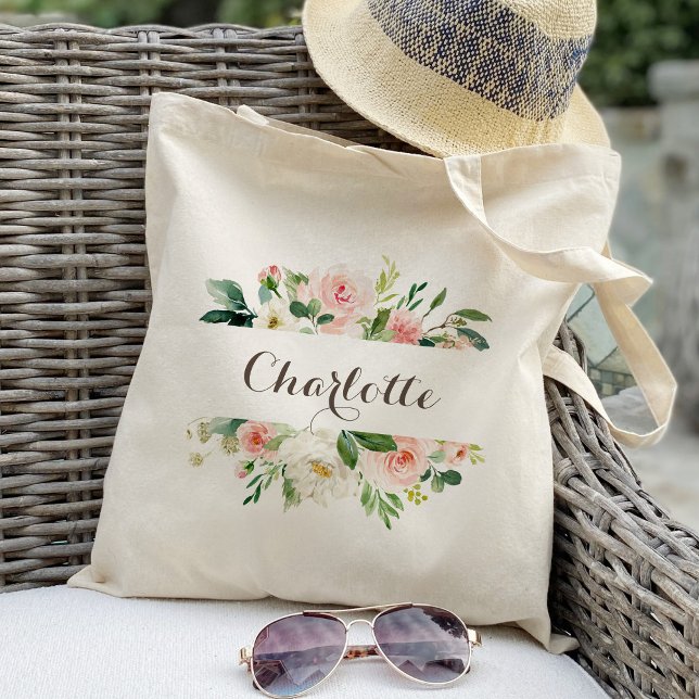 personalized Pink Floral Tote Bag Bridesmaid (Creator Uploaded)