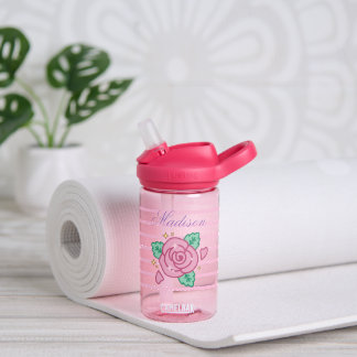 Personalized Pink Floral Water Bottle – 14 oz