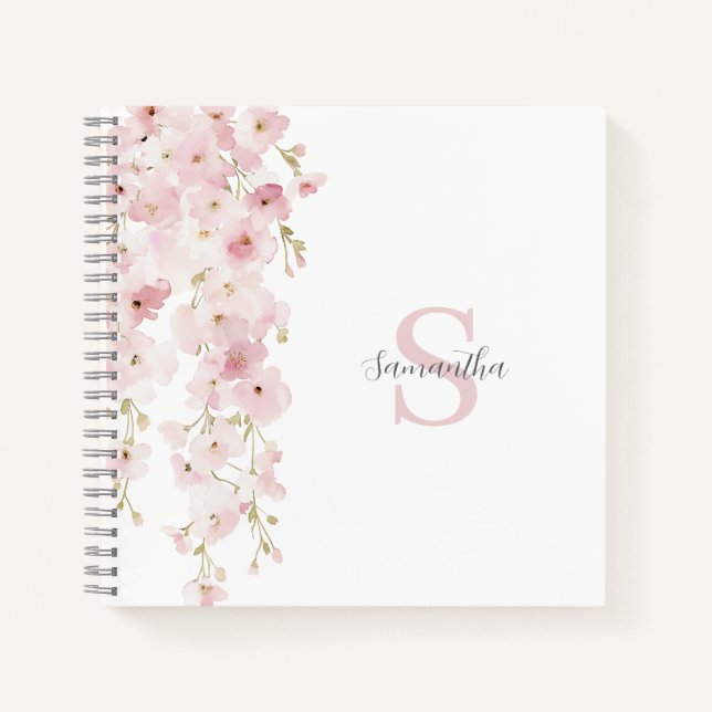 Personalized Pink Floral Watercolor Notebook (Front)