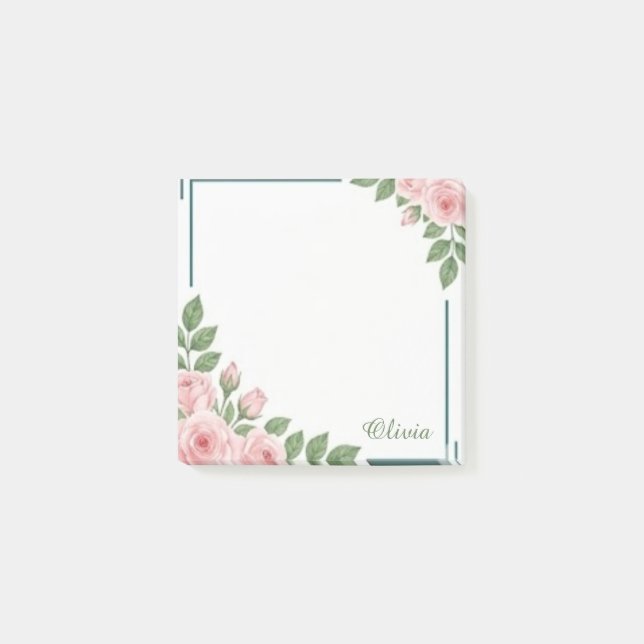 Personalized Pink Floral Watercolor Sticky Notes (Front)