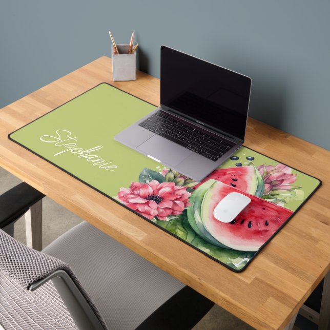 Personalized Pink Floral Watermelon Desk Mat (Office 2)