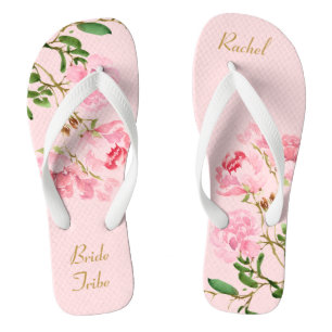 Personalized Pink Floral Wedding Bride Tribe Flip  Flops