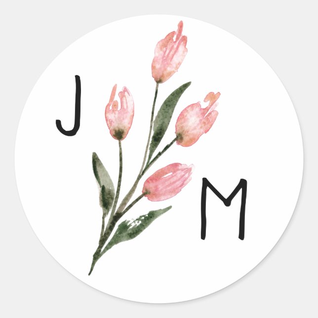 Personalized Pink Floral Wedding Design Classic Round Sticker (Front)