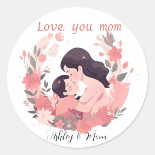 Personalized pink floral wreath mothers day  classic round sticker