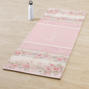 Personalized pink floral Yoga Mat