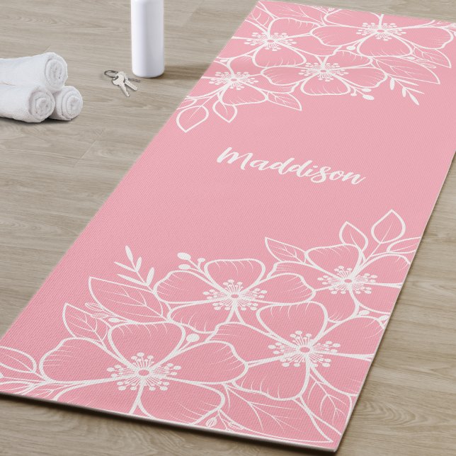 Personalized Pink Floral Yoga Mat (Personalized Pink Floral Yoga Mat)