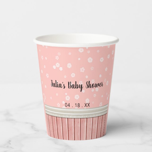 Personalized Pink Florals Paper Cups (Back)