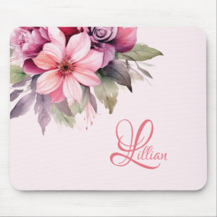 Personalized Pink Flower Mouse Pad