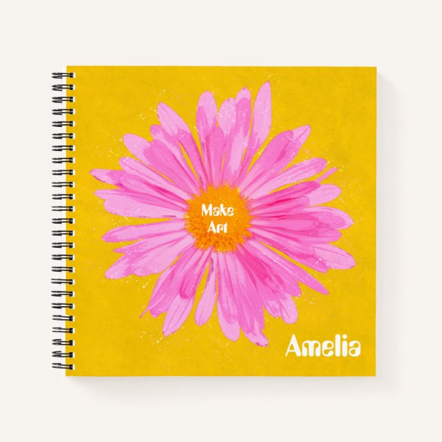 Personalized Pink Flower Painting Notebook (Front)