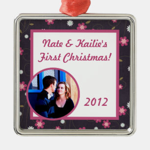 Personalized Pink Flowers Christmas Ornament