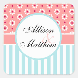 Personalized Pink Flowers Engagement stickers